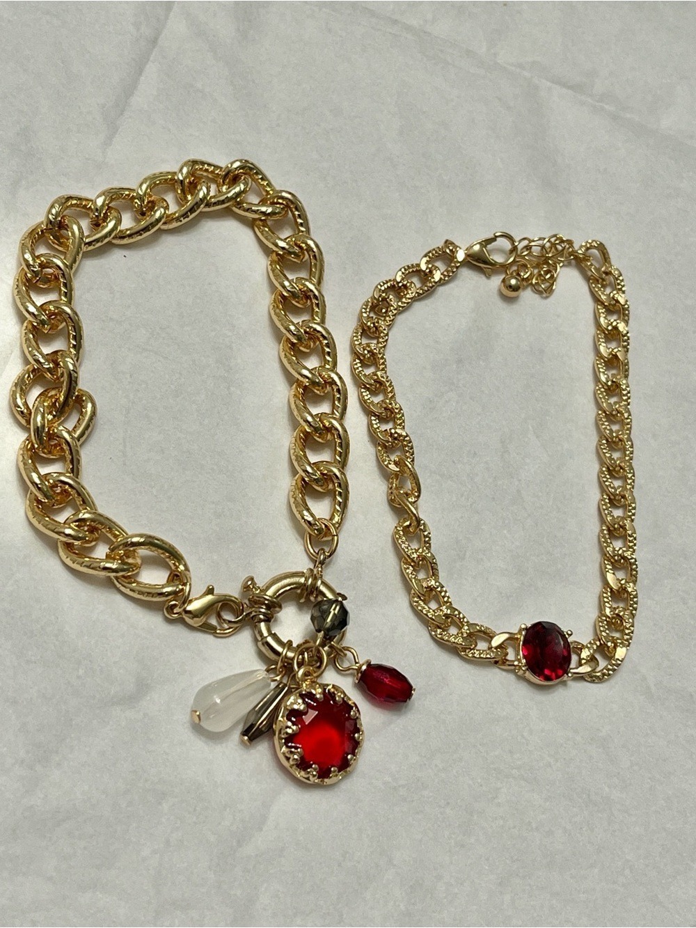 😍CLEARANCE - B72 JOE FRESH Goldtone Chain Crystals Bracelet 2-Pack - Picture 2 of 8